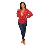 Loose Casual Sequin Pleated Long-sleeve Shirt