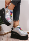 Large Size Sequined Round Toe Lace-up Front Platform Wedge Loafers
