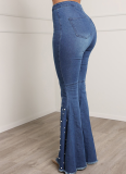 Women's Plus Size High Waist Jeans Button Tassel Pants Trousers Flared Pants Loose Straight Jeans