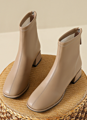 Large Size Women's Short Boots 2024 New Autumn British Style Soft Leather Mid-heel Mid-tube Chelsea Boots