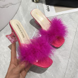 Sexy Thin Heel Furry High Heel Sandals