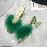 Sexy Thin Heel Furry High Heel Sandals