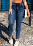 Sexy Zippered Women's Pants Pockets Distressed Fashion Women's Denim Workwear Skinny Pants