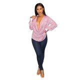 Loose Casual Sequin Pleated Long-sleeve Shirt