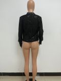 Loose Casual Sequin Pleated Long-sleeve Shirt