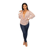 Loose Casual Sequin Pleated Long-sleeve Shirt