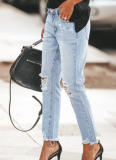 Women Fashion Straight Jeans Casual High Waisted Straight Trousers Ripped Slim Pants For Women Commuter 2024 Fashion Trend