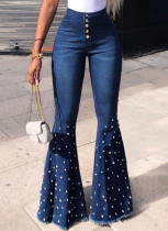 Women's Plus Size High Waist Jeans Button Tassel Pants Trousers Flared Pants Loose Straight Jeans