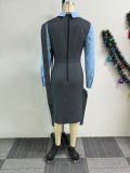 Slim-fitting Back Slit Dress With Contrasting Color Ribbons