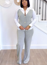 Fashionable Shirt and Vest Patchwork Sweatshirt and Pants Set