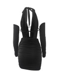 Sexy Deep V Halterneck Pleated Butt-hugging Dress