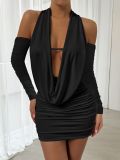 Sexy Deep V Halterneck Pleated Butt-hugging Dress
