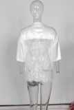 Sexy See-through Loose Lace Patchwork T-shirt Short-sleeved Top