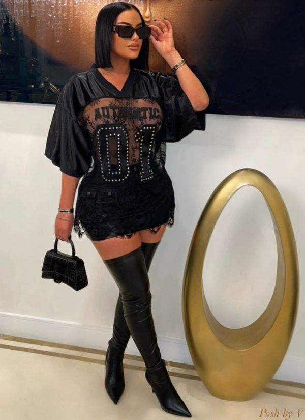 Sexy See-through Loose Lace Patchwork T-shirt Short-sleeved Top