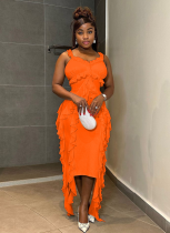 Sexy Suspender Pleated Solid Color Hip Dress