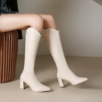 Plus size 34-43 New Women boots zipper thick high heels simple thick high heels autumn winter boots knee high BOTAS