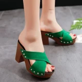 4 Colors Summer Women Sandals Square Heels Thick Bottom Suede Casual Rivet High Heels Open Toe Women Elegant Lady Shoes