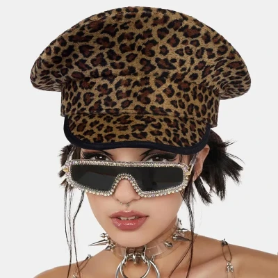 Trendy Korean Style Women's Cap Breathable Spring Summer Versatile Hip Hop Vintage Leopard Slip Cross-border Navy Cap