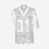 Sexy See-through Loose Lace Patchwork T-shirt Short-sleeved Top
