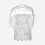 Sexy See-through Loose Lace Patchwork T-shirt Short-sleeved Top