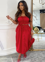 Sexy Tube Top High Waist Long Skirt Two Piece Set