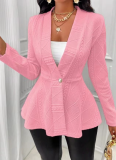7 Colors New Textured Single Button Shawl Collar Jacket Long Sleeve Coat