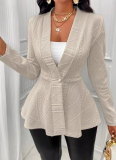 7 Colors New Textured Single Button Shawl Collar Jacket Long Sleeve Coat