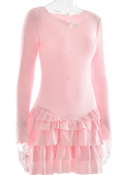 Autumn And Winter Fashion Pleated Stacked Ruffled Short Skirt New Hot Girl Round Neck Slim Dress