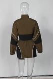 Casual Sports Style Loose Contrast Color Jacket and Skirt Suit