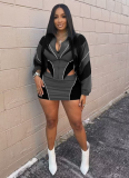 Casual Sports Style Loose Contrast Color Jacket and Skirt Suit