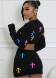 Fashionable Short Crop Top Hip-covering Skirt Suit