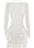 Autumn And Winter Fashion Pleated Stacked Ruffled Short Skirt New Hot Girl Round Neck Slim Dress