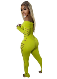 Sexy Boat Neck Long Sleeve Tight Ripped Jumpsuit