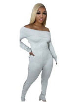 Sexy Boat Neck Long Sleeve Tight Ripped Jumpsuit