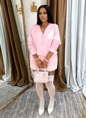 Fashion Cardigan Sweater Pleated Skirt Suit