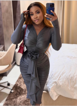 Sexy V-neck Hip-hugging Dress With Rose Design