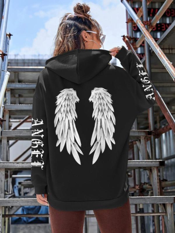 Beautiful angel wings printed hoodies women warm comfortable casual hoodie fashion classic hoody loose original basic clothes
