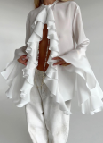 Elegant Design Ruffled Long-sleeved Shirt Top