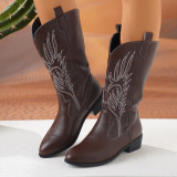 Plus Size Autumn and Winter New Embroidery Knight Boots Women's Pointed Square Heel Embroidered Boots