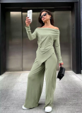 Casual One-shoulder Irregular Slim Fit Top Suit