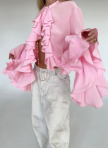 Elegant Design Ruffled Long-sleeved Shirt Top