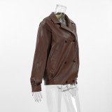 Vintage Brown Loose-fitting Suit Collar Leather Jacket