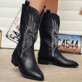 Plus Size Autumn and Winter New Embroidery Knight Boots Women's Pointed Square Heel Embroidered Boots