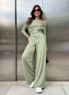 Casual One-shoulder Irregular Slim Fit Top Suit