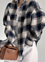 Casual Lazy Style Loose Plaid Long-sleeved Shirt Jacket