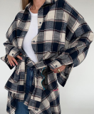 Casual Lazy Style Loose Plaid Long-sleeved Shirt Jacket
