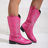 Plus Size Autumn and Winter New Embroidery Knight Boots Women's Pointed Square Heel Embroidered Boots