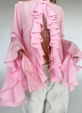 Elegant Design Ruffled Long-sleeved Shirt Top