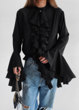 Elegant Design Ruffled Long-sleeved Shirt Top