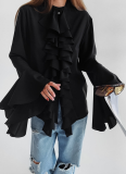 Elegant Design Ruffled Long-sleeved Shirt Top
